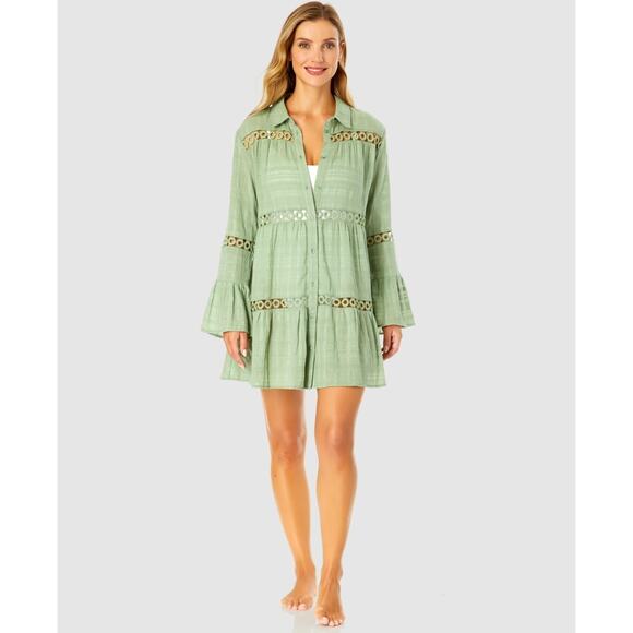 Ibiza Anne Cole Women's Crochet Trim Cover-up Tunic Green Size XL 0524 - Picture 1 of 4